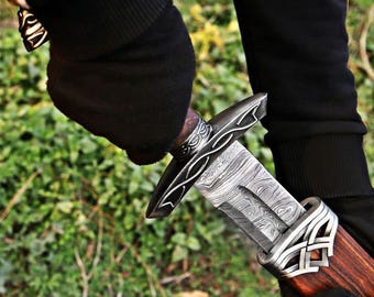 Espada vikinga de acero de Damasco hecha a mano - Réplica medieval con vaina