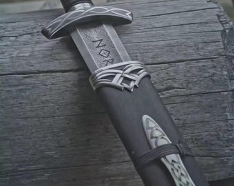 Hand-Forged Damascus Steel Viking Sword with Scabbard