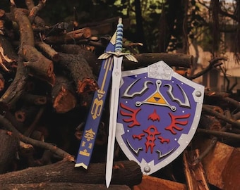 Handmade Zelda Sword with Shield, Stainless Steel Replica, Scabbard Included