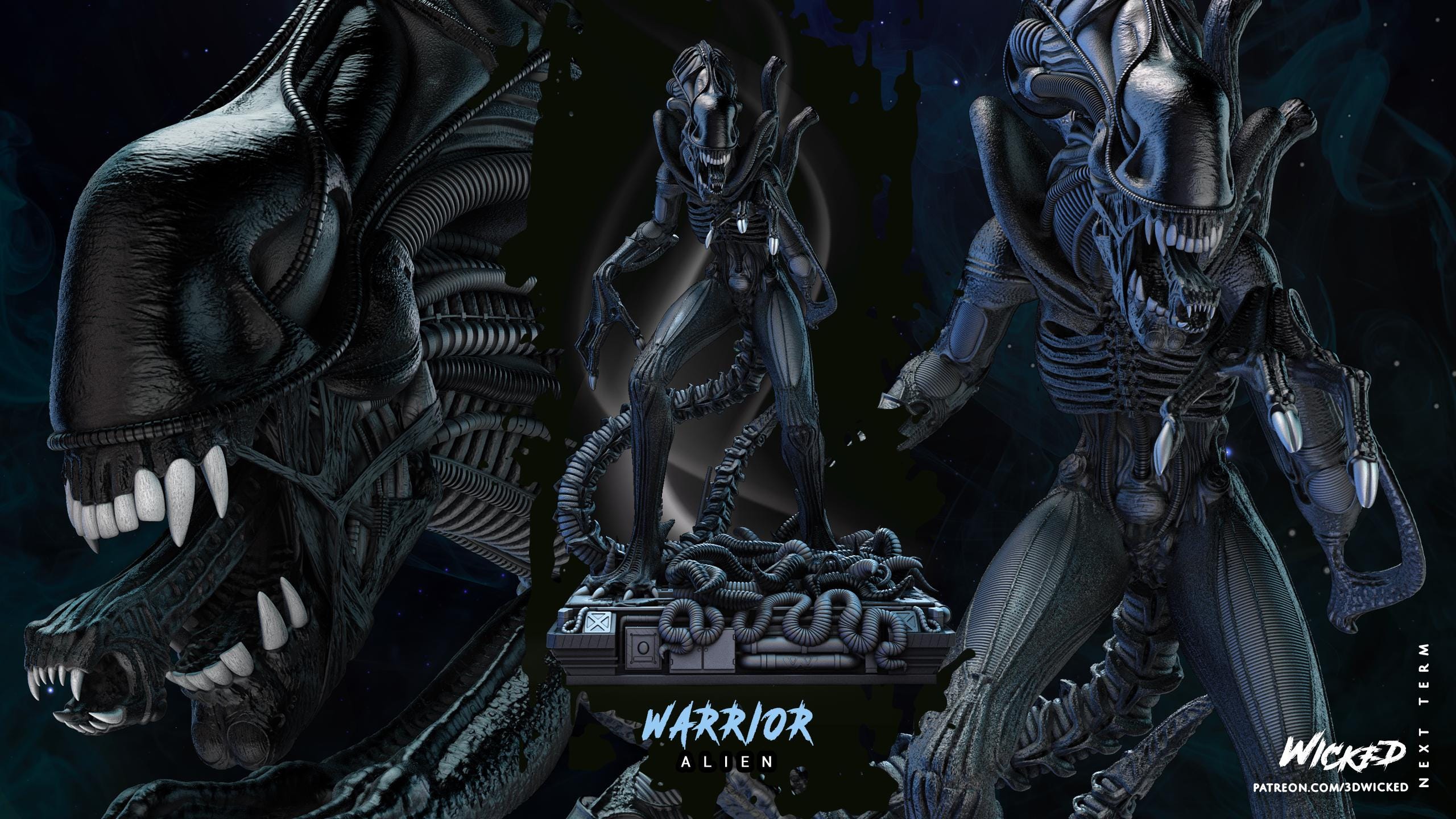Alien Warrior 3D Printed Sculpture with Base