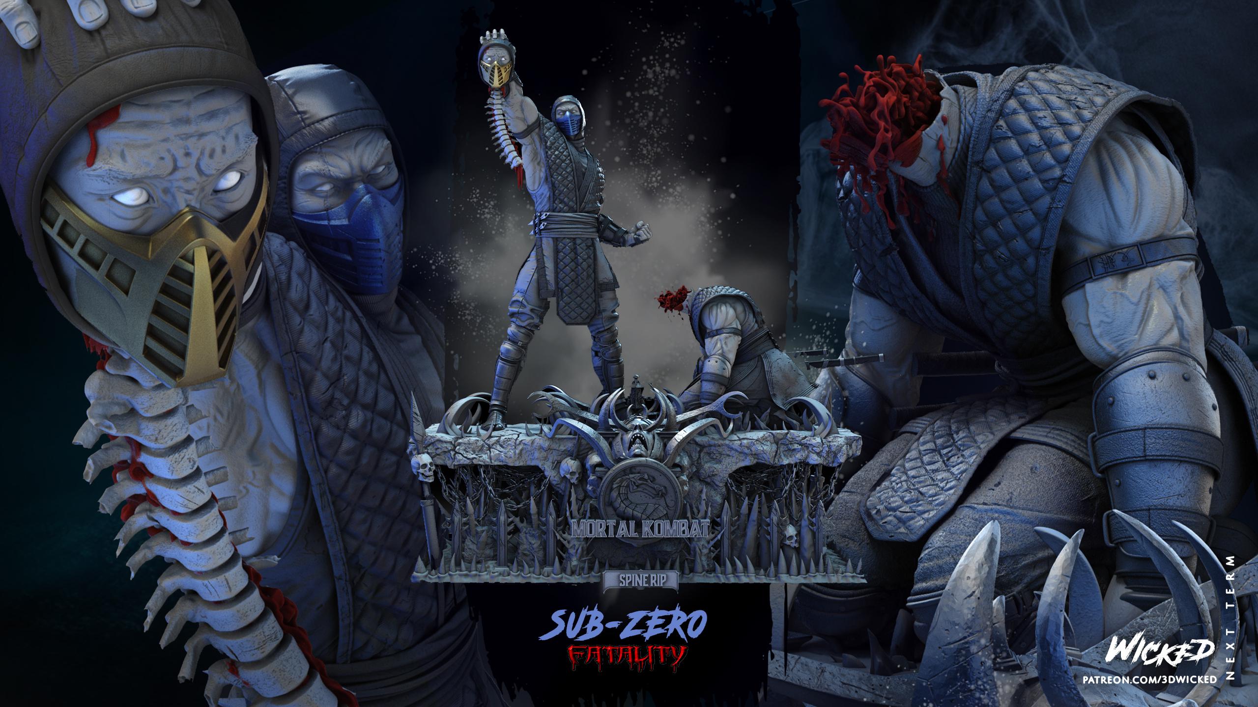 Sub-Zero vs Scorpion Spine Rip Diorama – 3D Printed Mortal Kombat Statue with Base
