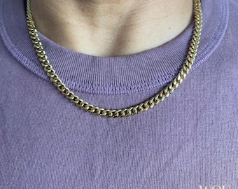 Men's 18K Gold Plated Cuban Link Chain – Stainless Steel Beveled Necklace