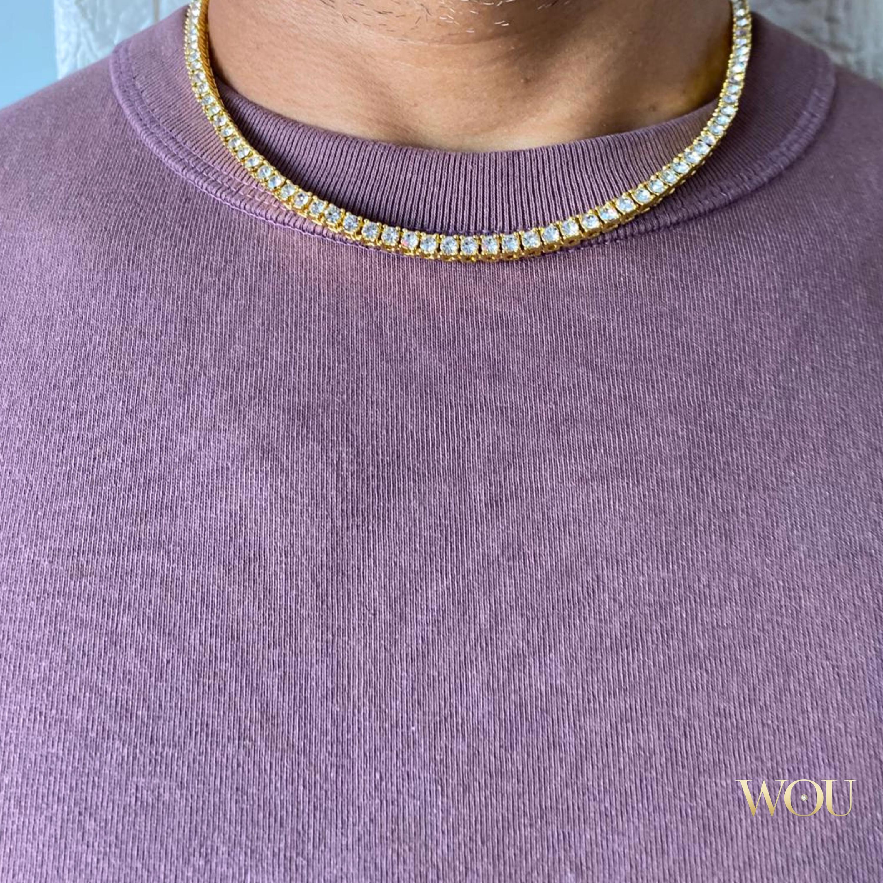 3mm iced out Tennis necklace, gold tennis chain, unisex chain, 3mm gold chain, gold diamond chain, mens tennis chain, mens gold necklace