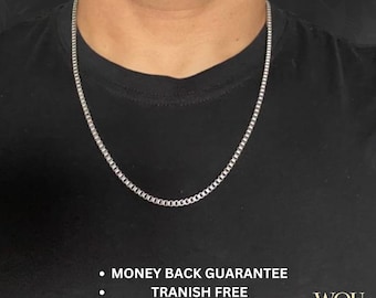 18K Gold Box Chain Necklace, Thin Mens Jewelry