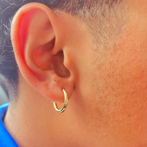 Mens Huggie Hoop Earrings – 18K Gold or 925 Sterling Silver Small Hoop Earrings for Men – Waterproof Minimalist Earrings Gift for Him