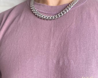 Silver Cuban Curb Chain Necklace - Stainless Steel, Mens Choker