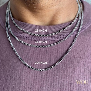Silver Necklace Chain Choker Cuban Curb 3mm Stainless Steel -Thin Silver Cuban Link Chain, Chain For Men- By  WouJewels