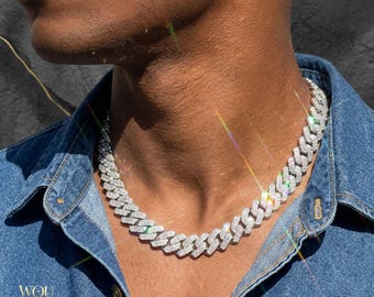 Iced Out 12mm Cuban Link Chain – Chunky Mens Necklace – Thick Silver Cuban Link Chain – Hip Hop Jewelry – Iced Out Mens Chain – Gift for Him