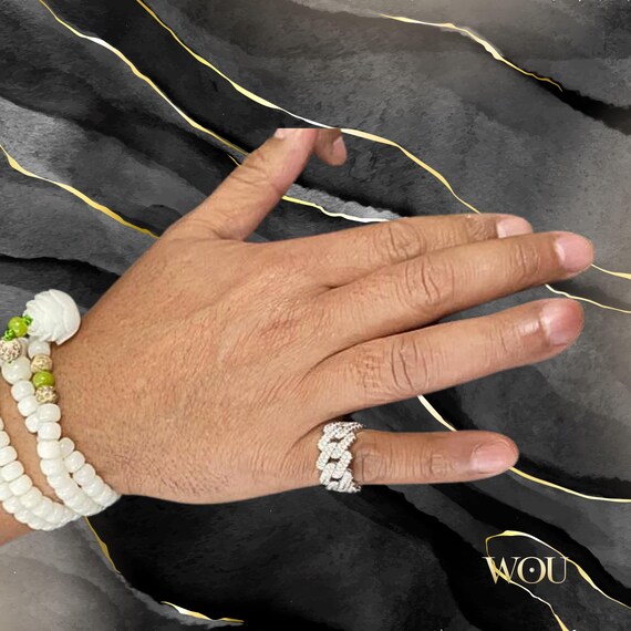 White Gold Prong Cuban Ring, Iced Out Cuban Ring, Prong Cuban