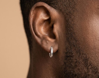 Mens Gold Hoop Earrings, 18K Gold Plated 925 Sterling Silver Huggie Hoops for Men, Small Silver Sleek Loop Cartilage Ear Ring Jewelry Gift