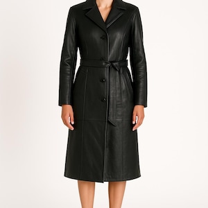 Women&#39;s Real Leather Trench Coat – Timeless Elegance in Premium Black Leather