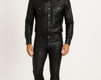 Handmade Leather Shirt & Pants Set: Slim Fit Western Outfit