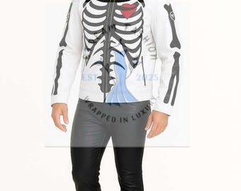 Bikerjack van echt leer met skelet: gotisch anatomisch ontwerp
