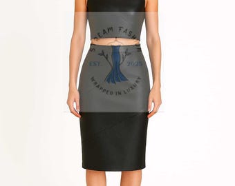Handmade Leather Two-Piece Set: Black Crop Top & Pencil Skirt