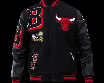 Chicago vintage baseball game Letterman Bull zwarte wollen en PU-leren jas heren