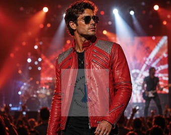 Michael Jackson Beat It Jacket – Red Genuine Leather Concert Tribute Coat