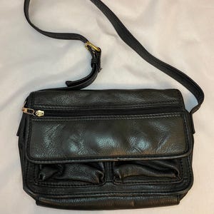 Vintage FOSSIL Leather Purse Women&#39;s Black Adjustable