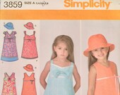 Pattern, Simplicity 3859, little girl sundress, summer dress, Size A, 3 - 8, hat