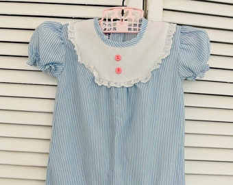 Vintage baby girl romper, 12 months, Doeskin, stripes, USA, Easter, spring