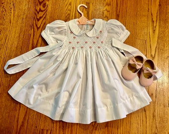 Feltman Brothers dressy smocked dress, white, flower girl, christening, 24 months