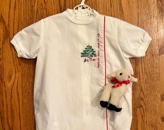 Baby bubble suit, white cotton, First Christmas, made in Switzerland, 9 - 12 months