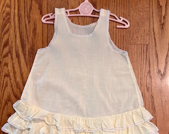 Vintage baby or toddler slip, yellow cotton, ruffles, vintage nursery