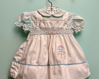 Polly Flinders faux pinafore dress, hand smocked, 60's-70's, 18 months, toddler