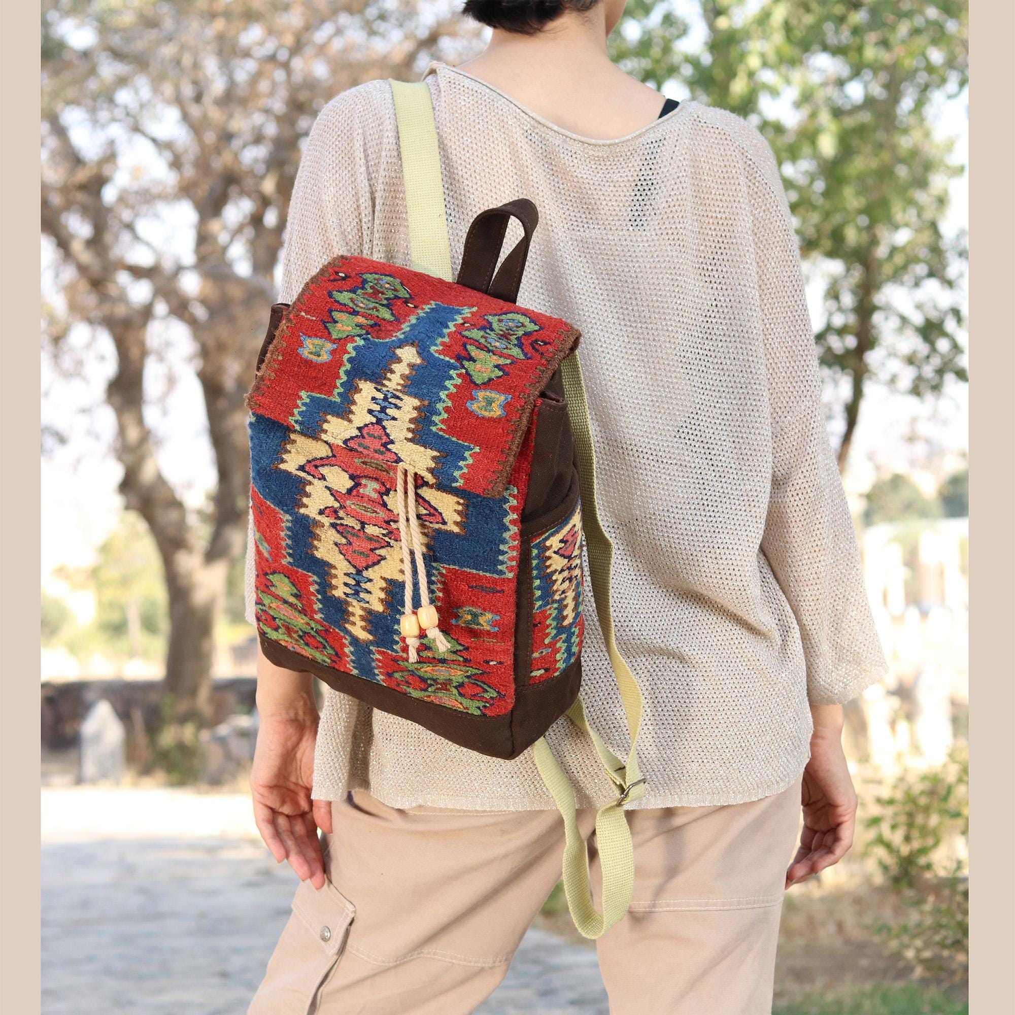 Art Kilim Wool backpack Vintage E M May Turkish Wool Kilim Handwoven Bag Backpack  main image 3