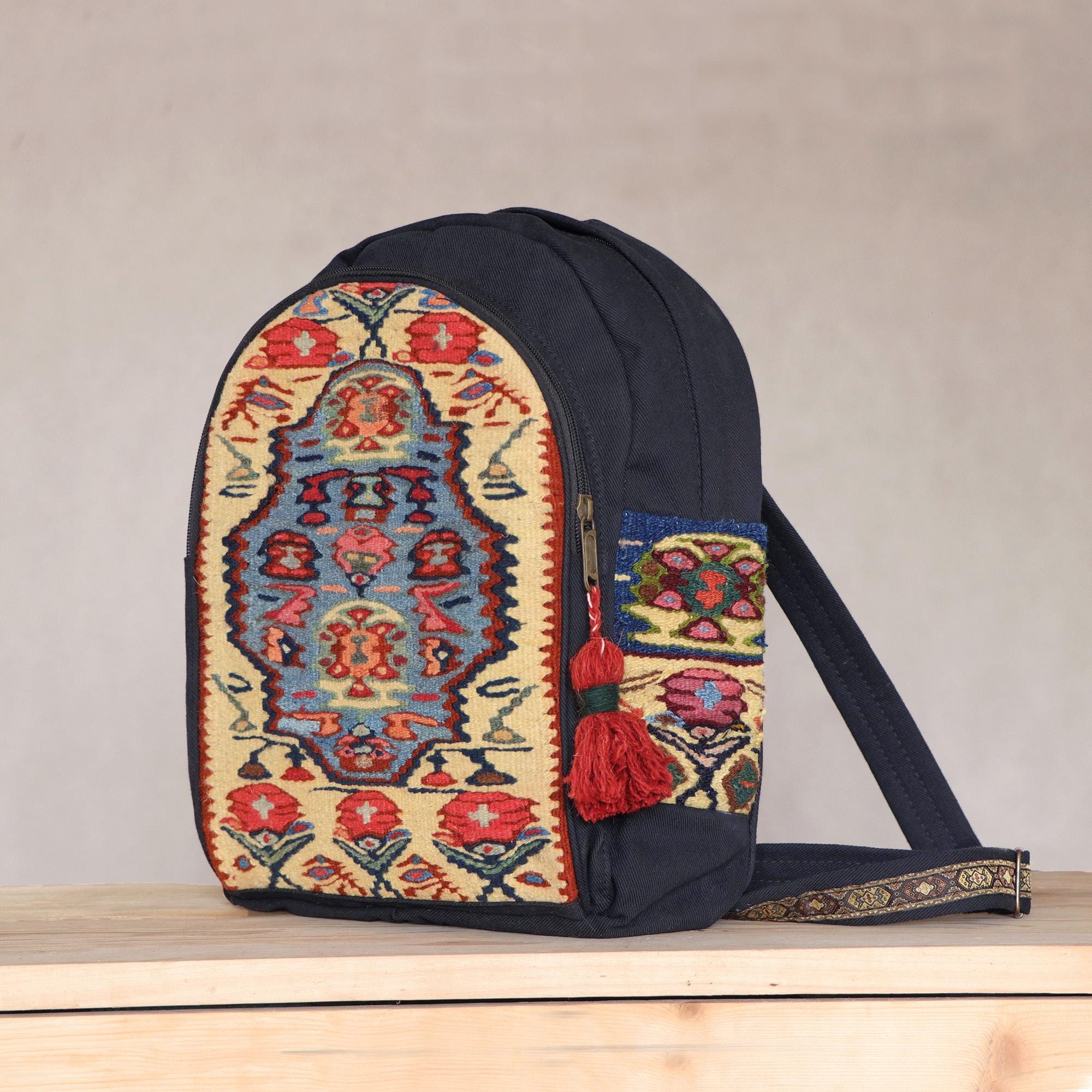 Sac à dos décontracté persan en kilim fait main avec design boho