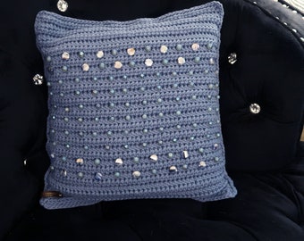 Bejeweled Steel Blue Beaded Pillow