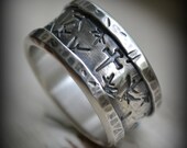 mens wedding band, rustic fine silver and sterling silver crown of thorns ring, handmade wide band ring, manly ring - custom ring