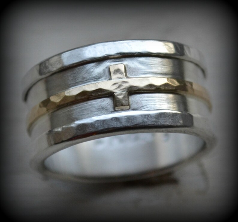 Mens Cross Wedding Band Rustic Cross Ring Fine Silver Etsy