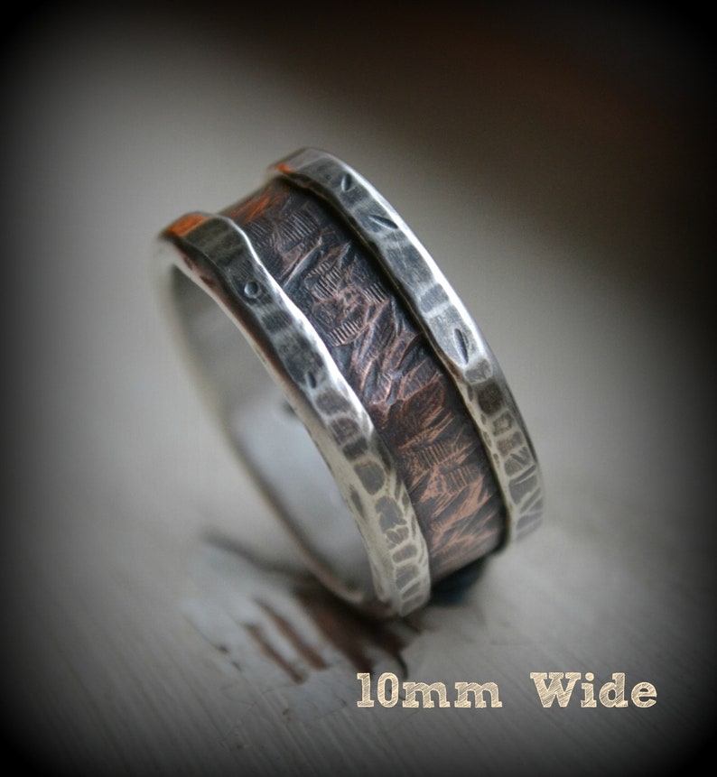 Mens Wedding Band Rustic Fine Silver and Copper or 14K Rose - Etsy