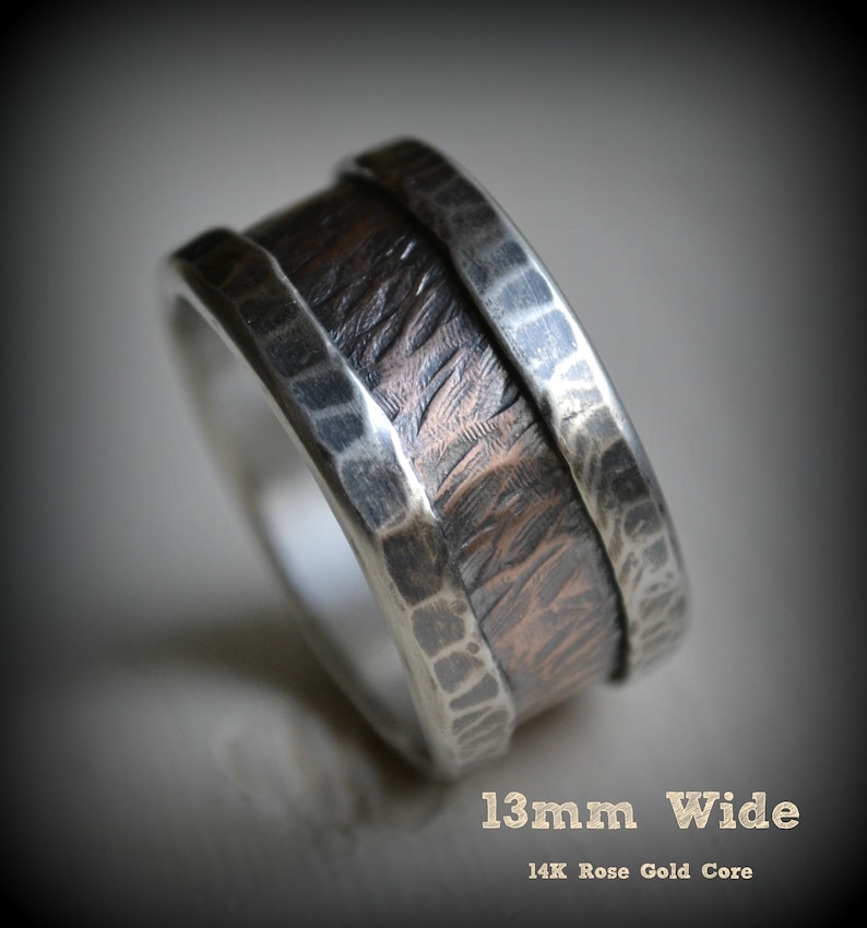 rustic fine silver and copper ring oxidized ring hammered ring artisan designed handmade wedding or engagement band customized ring image 4