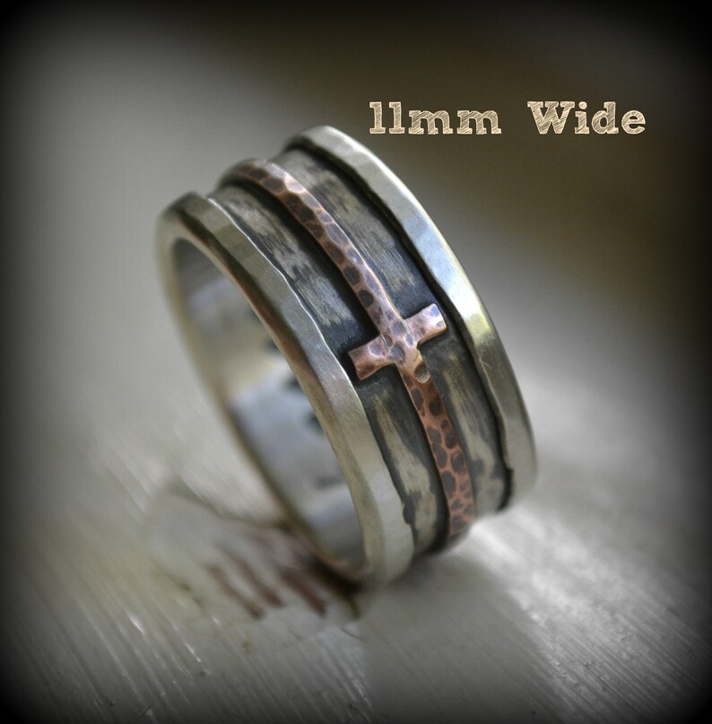 Mens cross wedding band rustic hammered cross ring oxidized Etsy