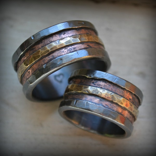 rustikales Ehering Set - Ringschiene aus Feinsilber, Kupfer und Messing - nach Wunsch
