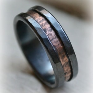 rustic fine silver and copper ring - handmade artisan designed wedding or engagement band - customized