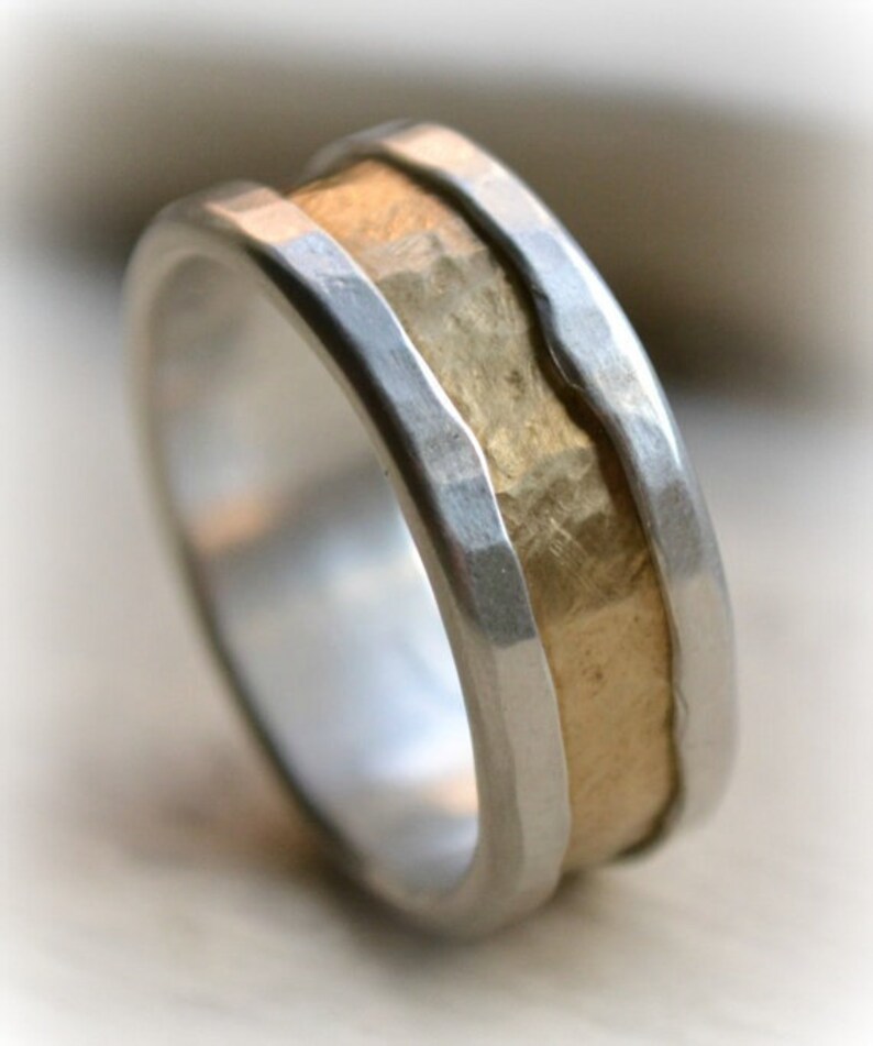 Custom unisex wedding band unisex fine silver and 14k yellow - Etsy 日本