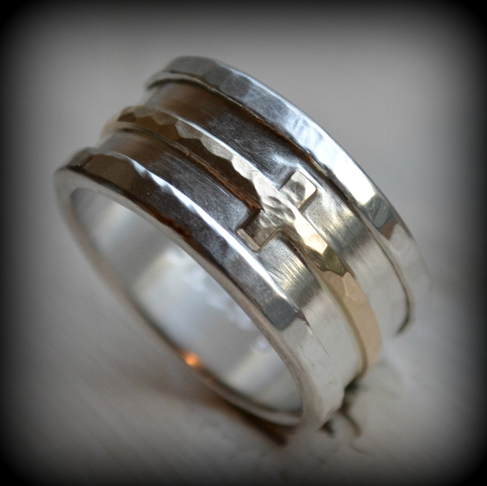 Mens Cross Wedding Band Rustic Cross Ring Fine Silver Etsy