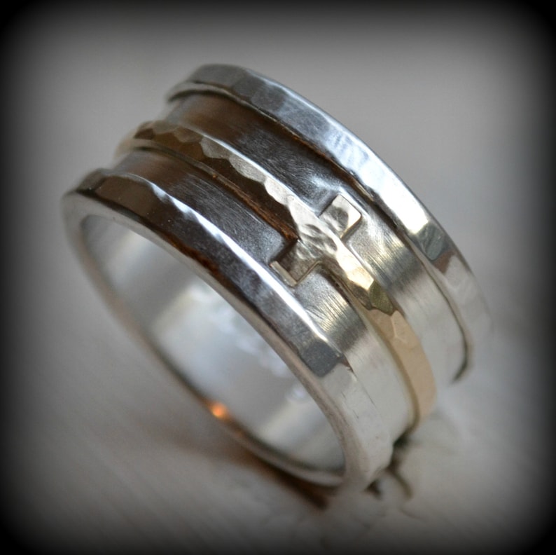 Mens Cross Wedding Band Rustic Cross Ring Fine Silver Etsy