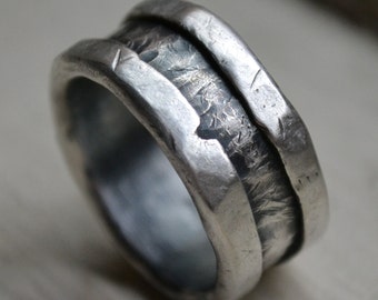 mens wedding band - fine and sterling silver ring handmade wedding band, rustic men's wedding band - customized, custom hand stamping