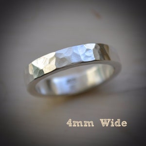 unisex silver ring handmade hammered artisan designed sterling silver wedding band, rustic wedding band customized, custom hand stamping image 8