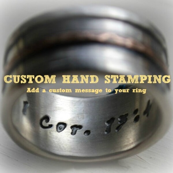 FREE Custom Hand Stamping - Hand stamping on mens wedding bands, hand stamped rustic wedding band - Hebrew Inscription - customized stamping