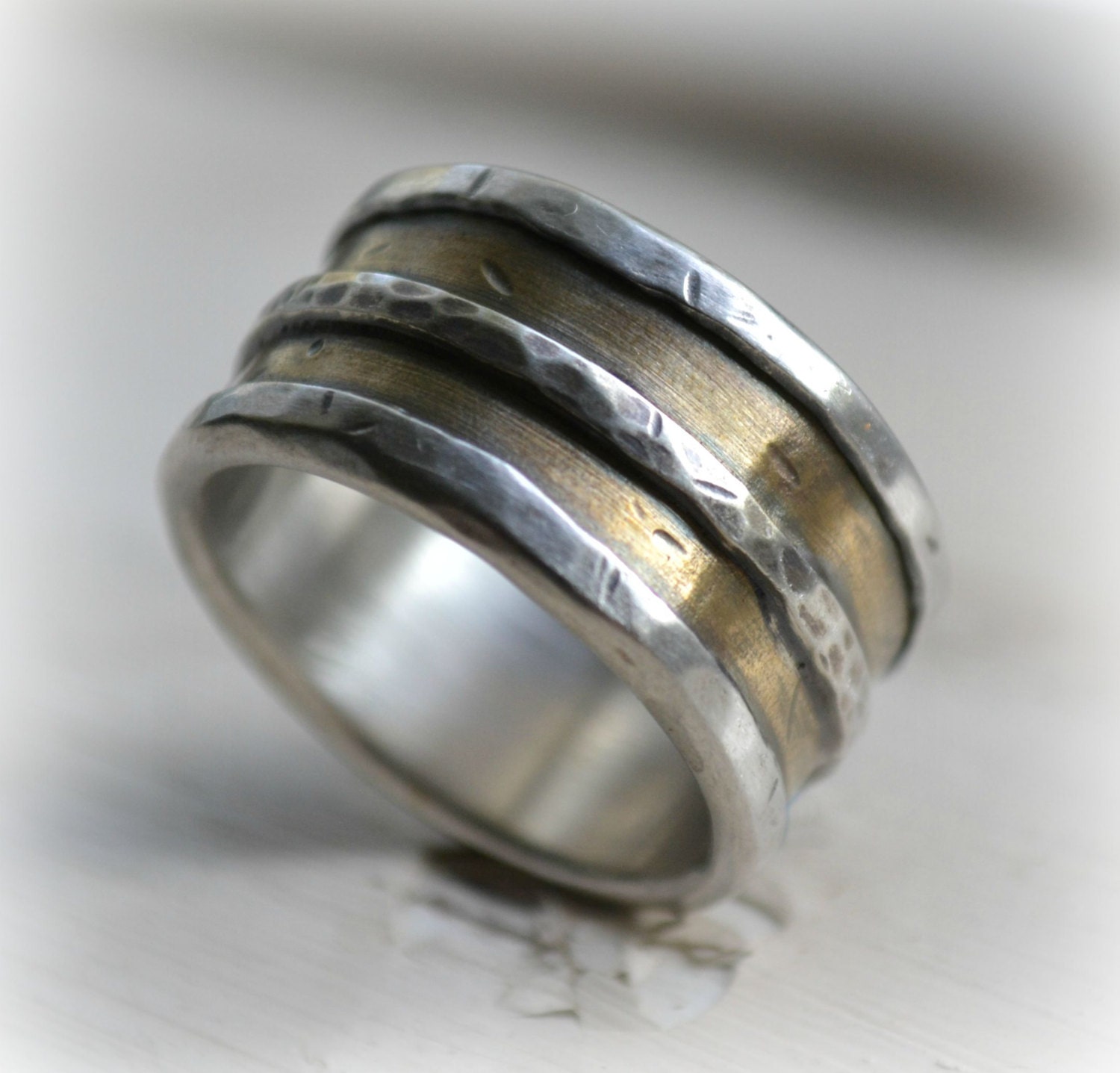 Mens Wedding Band Rustic Fine Silver Brass and Sterling - Etsy