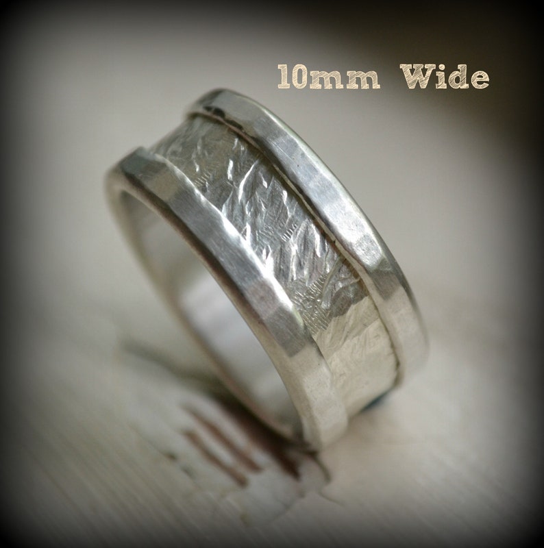 Men's ring fine silver and sterling silver ring handmade hammered artisan designed wedding or engagement band customized image 2