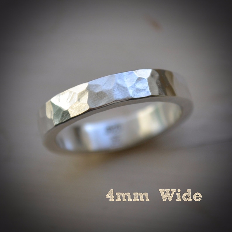 unisex silver ring matte finish handmade hammered artisan designed sterling silver wedding or engagement band customized image 5