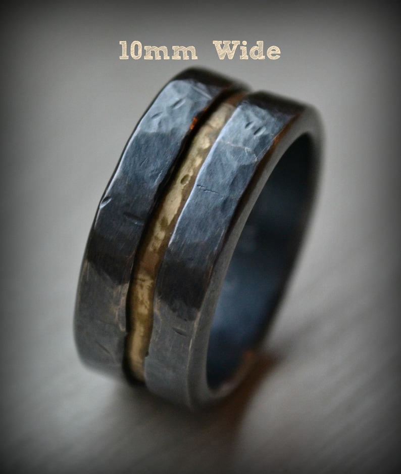 mens wedding band rustic fine silver and brass ring handmade artisan designed wedding or engagement band customized image 5