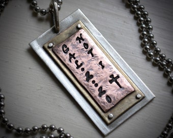 Gal.2:20 - Christian Necklace - Handcrafted artisan designed Sterling Silver, Copper & brass - Industrial - Bible Verse - Not I, but Christ