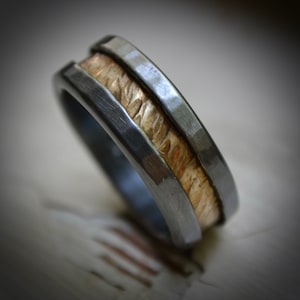rustic fine silver and 14k yellow gold ring - handmade oxidized artisan designed wedding or engagement band - customized