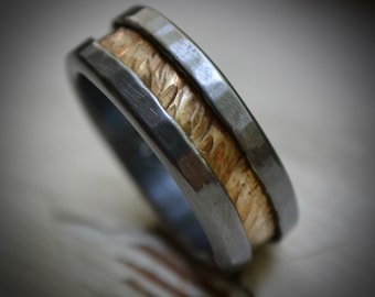 Mens wedding band - fine silver and brass - handmade artisan designed ring - custom